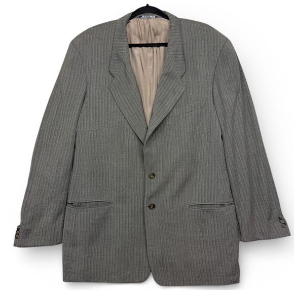 Vintage 90s Giorgio Armani Le Collezioni Blazer 42 Grey Wool Pinstripe Jacket